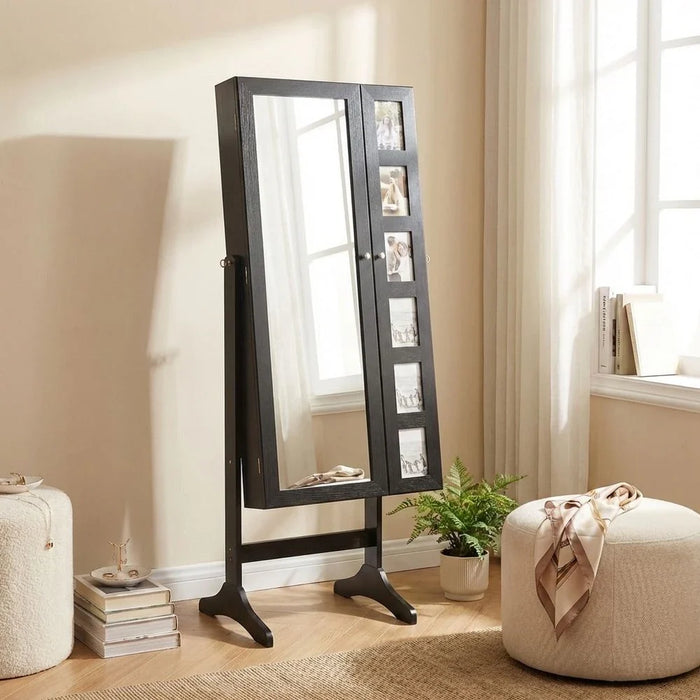 Kersten Wide Free Standing Jewelry Cabinet with Mirror - Dark Walnut - With 2-Year Warranty