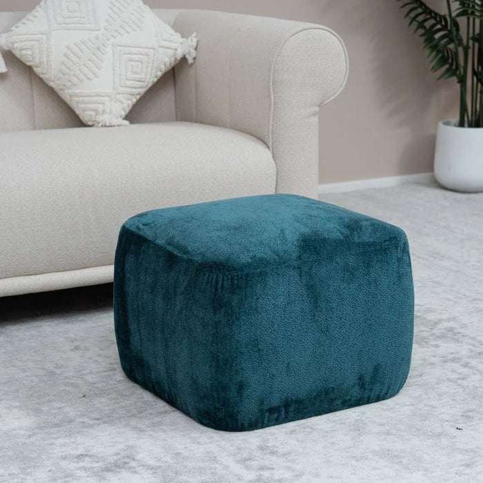 Lizza Square Ottoman - Shiny Teal Blue - With 2-Year Warranty