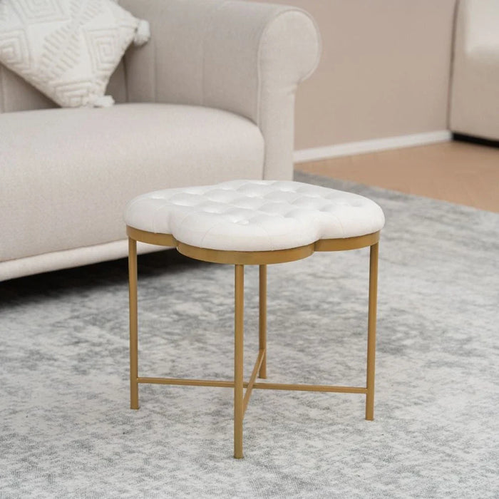 Button Ottoman - Cream/Gold - With 2-Year Warranty