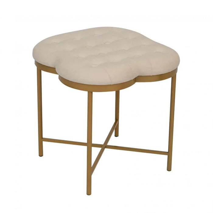 Button Ottoman - Cream/Gold - With 2-Year Warranty