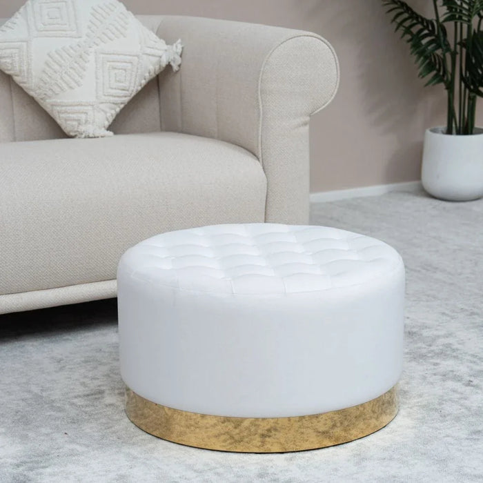 Tasha Round Ottoman - Beige - With 2-Year Warranty