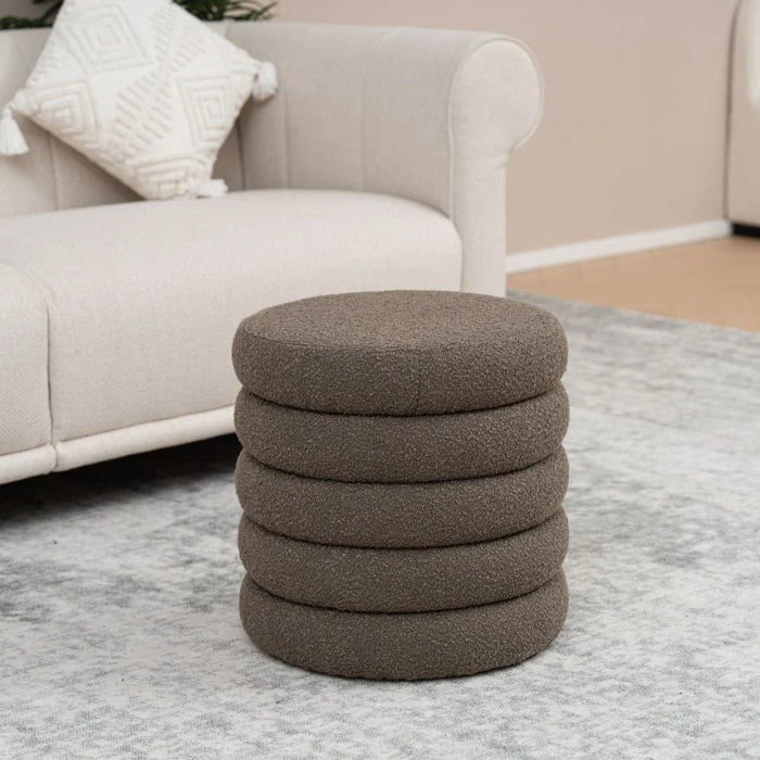 Arley Round Storage Ottoman - Dark Brown - With 2-Year Warranty