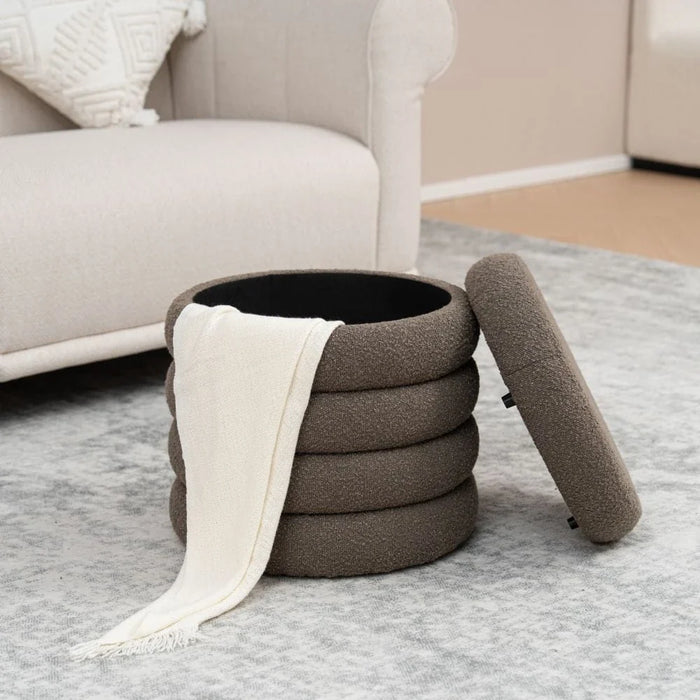 Arley Round Storage Ottoman - Dark Brown - With 2-Year Warranty