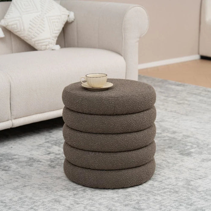 Arley Round Storage Ottoman - Dark Brown - With 2-Year Warranty