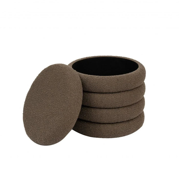 Arley Round Storage Ottoman - Dark Brown - With 2-Year Warranty