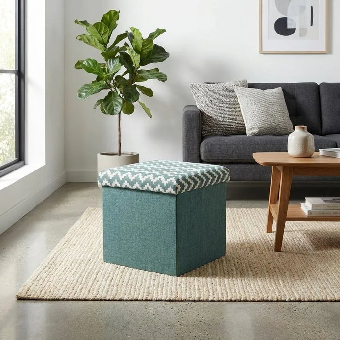 Zigger Folding Storage Ottoman- Light Green