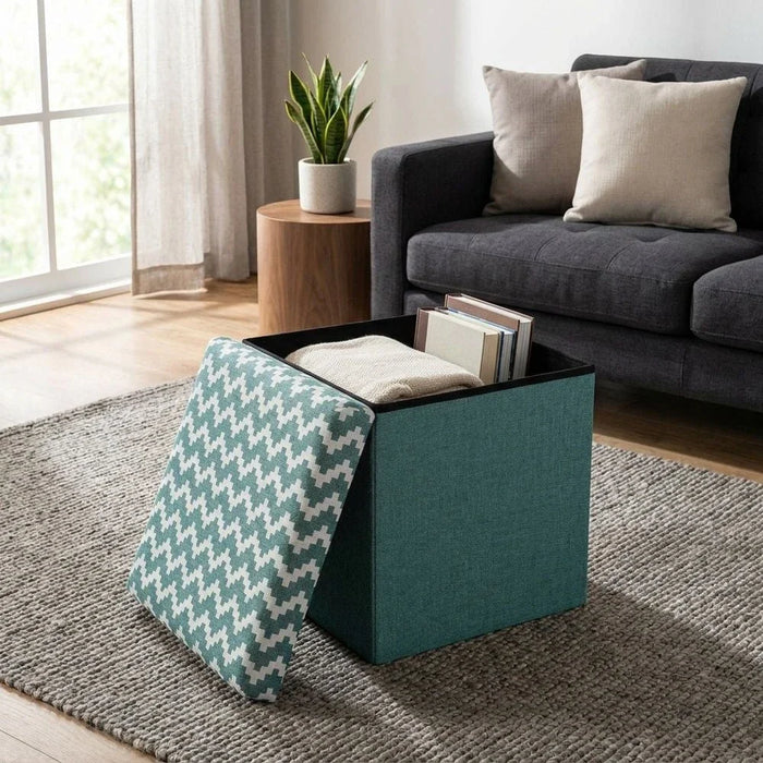Zigger Folding Storage Ottoman- Light Green