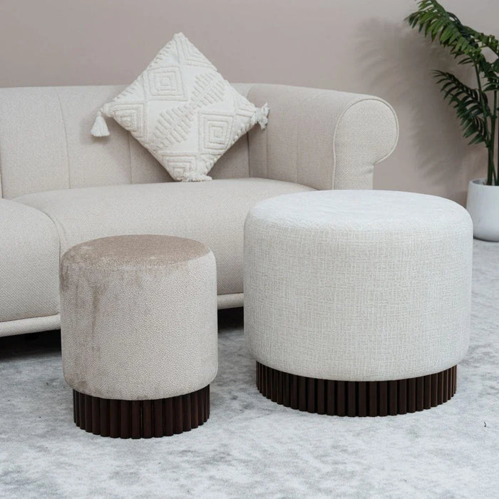 Evans Set of 2 Round Stackable Ottomans - Cream/Beige - With 2-Year Warranty