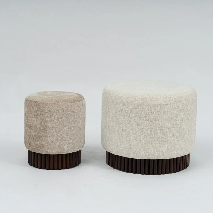 Evans Set of 2 Round Stackable Ottomans - Cream/Beige - With 2-Year Warranty