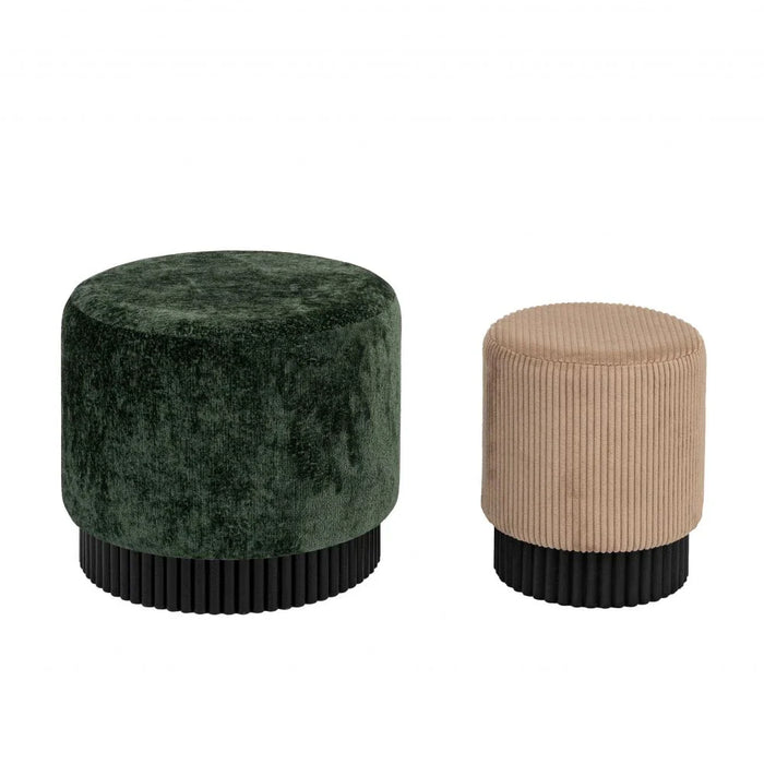 Evans Set Of 2 Round Stackable Ottomans- Green/Beige
