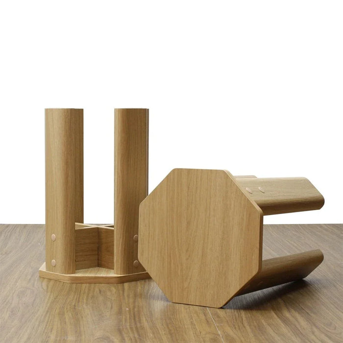 Chiba Set of 2 Stackable Stools - Natural Oak - With 2-Year Warranty