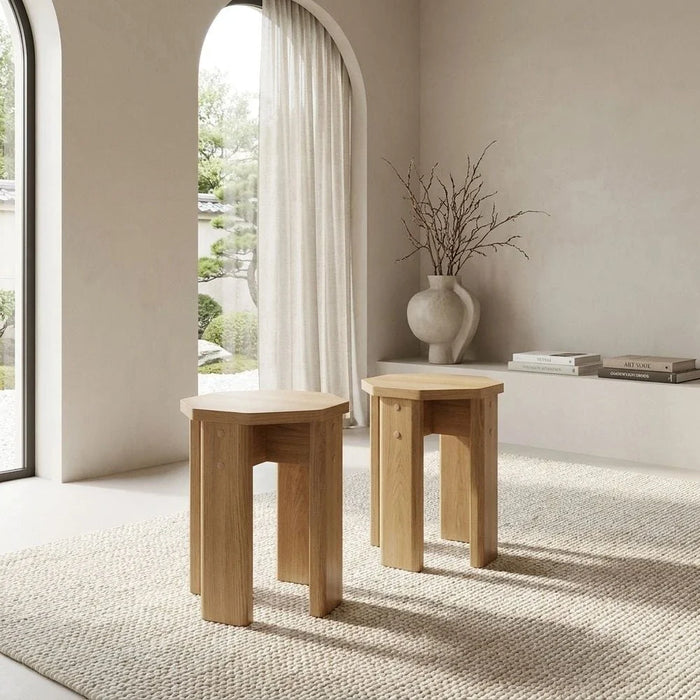 Chiba Set of 2 Stackable Stools - Natural Oak - With 2-Year Warranty