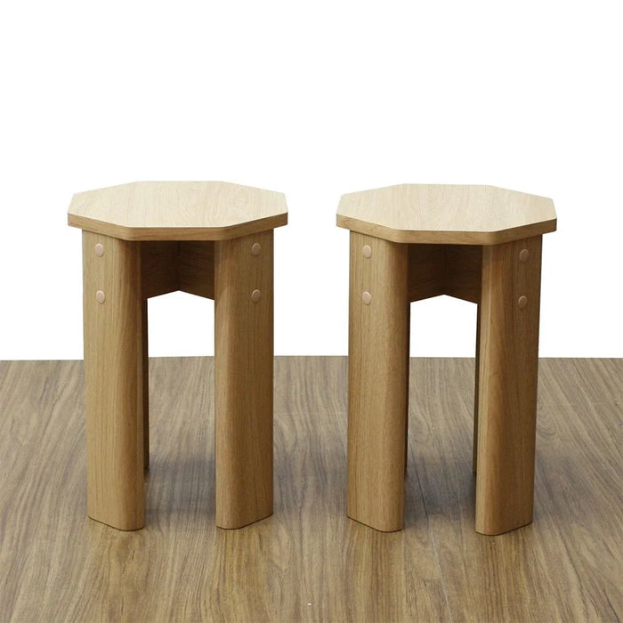 Chiba Set of 2 Stackable Stools - Natural Oak - With 2-Year Warranty