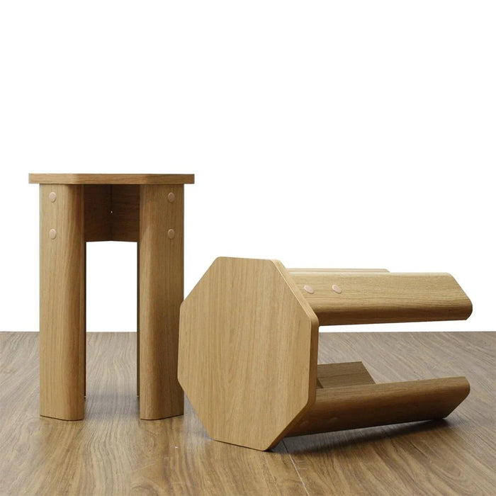 Chiba Set of 2 Stackable Stools - Natural Oak - With 2-Year Warranty