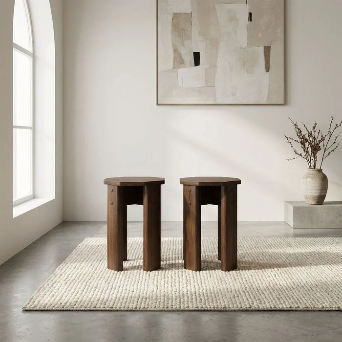 Chiba Set Of 2 Stackable Stools - Walnut