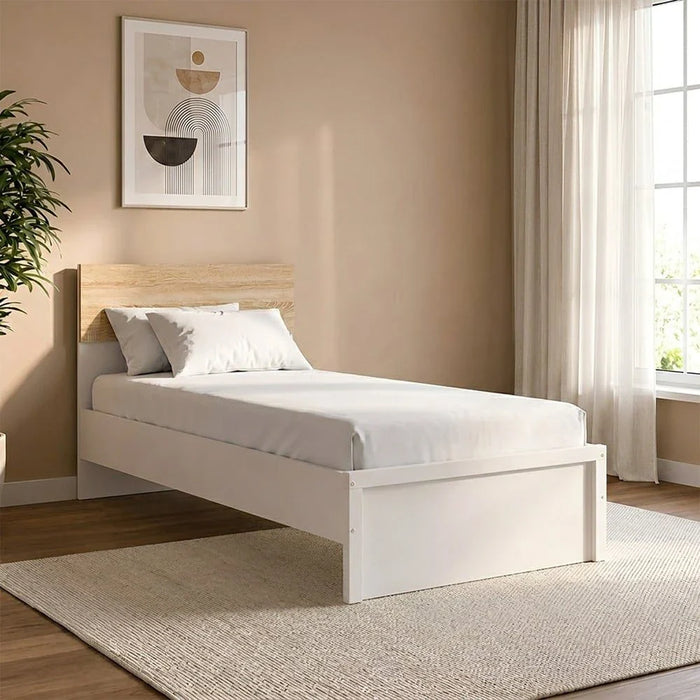 Aurora 90X190 Single Bed-White/Natural Oak