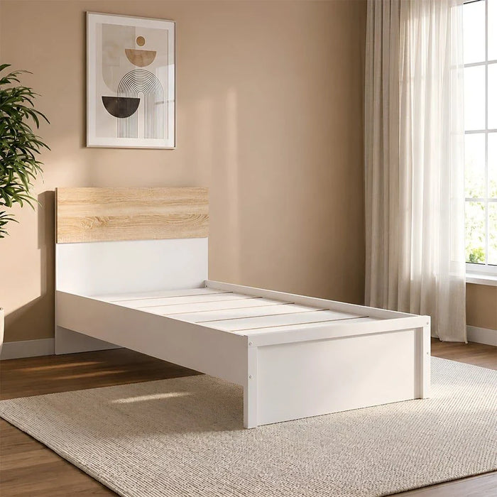 Aurora 90X190 Single Bed-White/Natural Oak