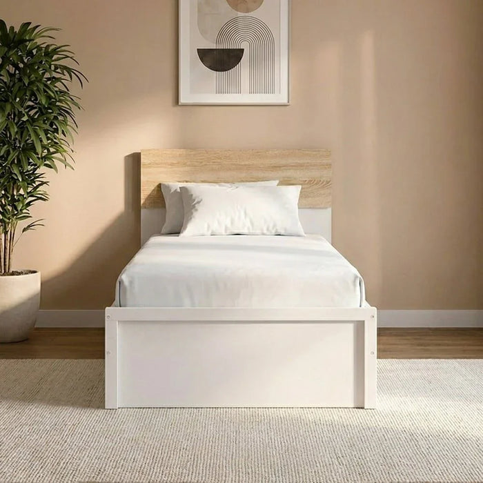 Aurora 90X190 Single Bed-White/Natural Oak
