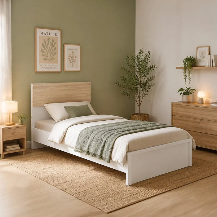Aurora 90X190 Single Bed-White/Natural Oak