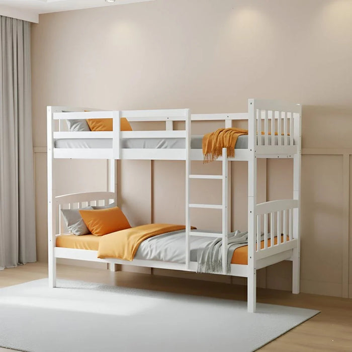 Henry 90x190 Solidwood Double Decker Bunk Bed - White - With 2-Year Warranty