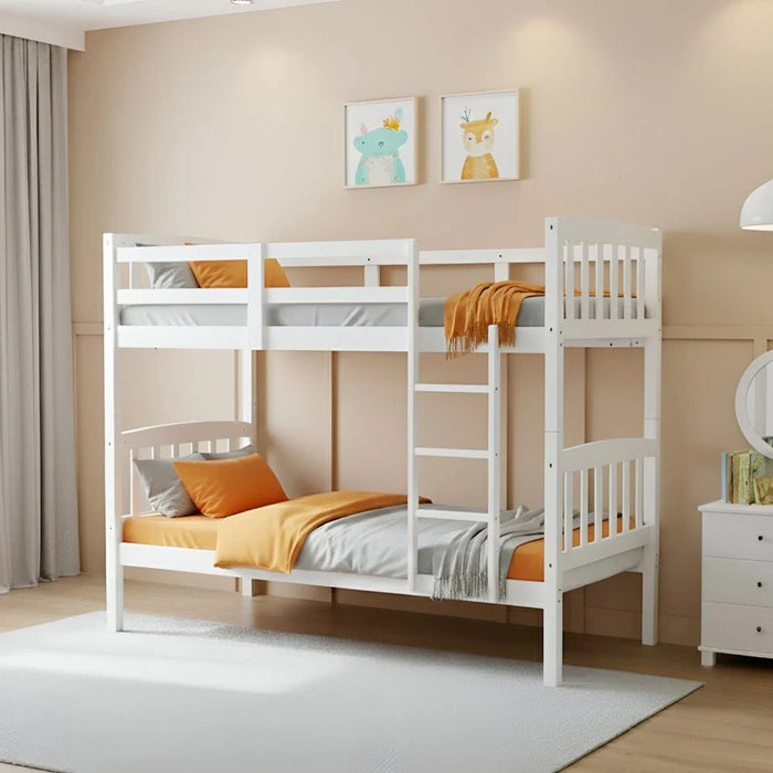 Henry 90x190 Solidwood Double Decker Bunk Bed - White - With 2-Year Warranty