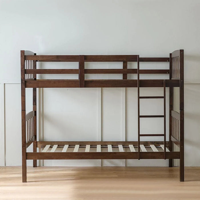 Henry 90x190 Solidwood Double Decker Bunk Bed - Brown - With 2-Year Warranty