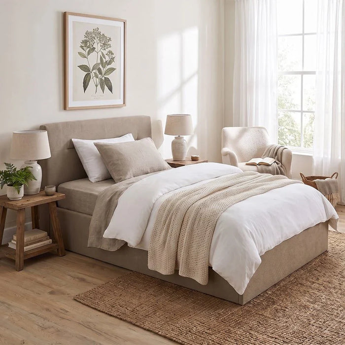 Hendrix 120x200 Young Single Bed with Hydraulic Storage-Taupe-With 2-Year Warranty