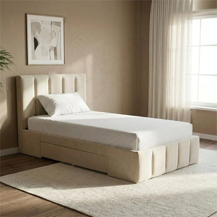 Vista 120x200 Teen Single Bed with Drawers-Light Beige-With 2-Year Warranty