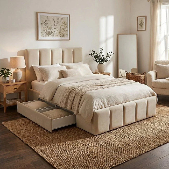 Vista 120x200 Teen Single Bed with Drawers-Light Beige-With 2-Year Warranty
