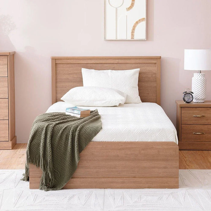 Zirco 120x200 Single Bed with Storage-Brown Oak-With 2-Year Warranty