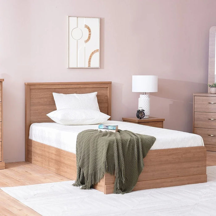 Zirco 120x200 Single Bed with Storage-Brown Oak-With 2-Year Warranty