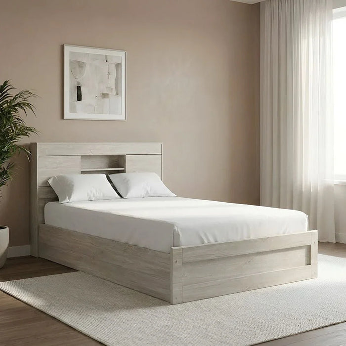 Tisley 120x200 Single Bed with underbed Storage-Light Oak/White Faux Marble-With 2-Year Warranty