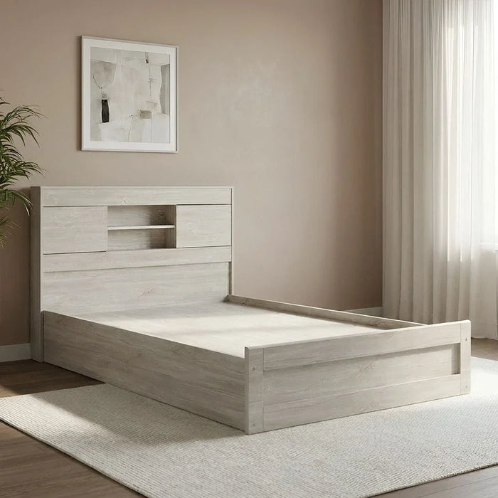 Tisley 120x200 Single Bed with underbed Storage-Light Oak/White Faux Marble-With 2-Year Warranty