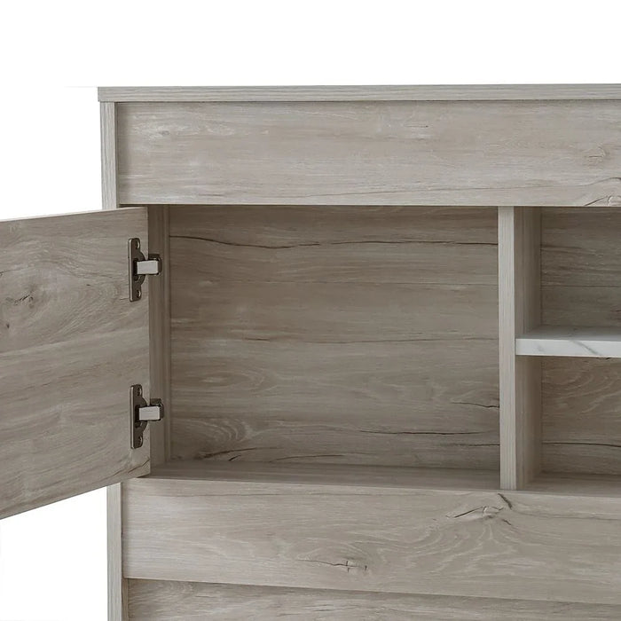 Tisley 120x200 Single Bed with underbed Storage-Light Oak/White Faux Marble-With 2-Year Warranty