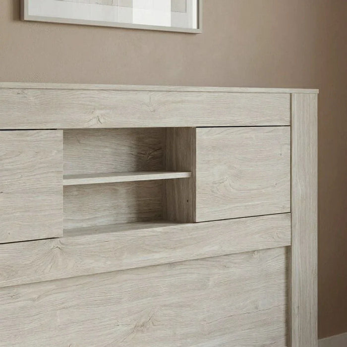 Tisley 120x200 Single Bed with underbed Storage-Light Oak/White Faux Marble-With 2-Year Warranty