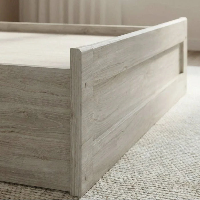 Tisley 120x200 Single Bed with underbed Storage-Light Oak/White Faux Marble-With 2-Year Warranty