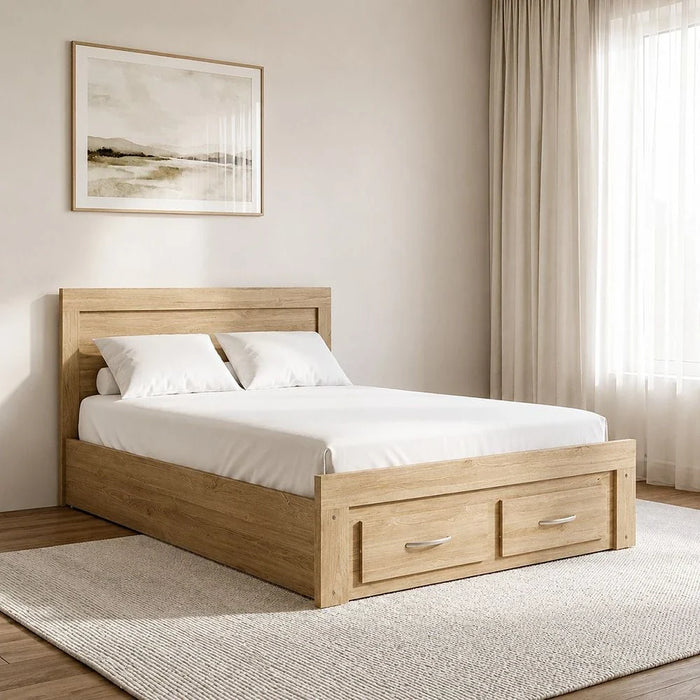 Bolivar 120x200 Single Bed with 2 Front Drawers - Vintage oak - With 2-Year Warranty