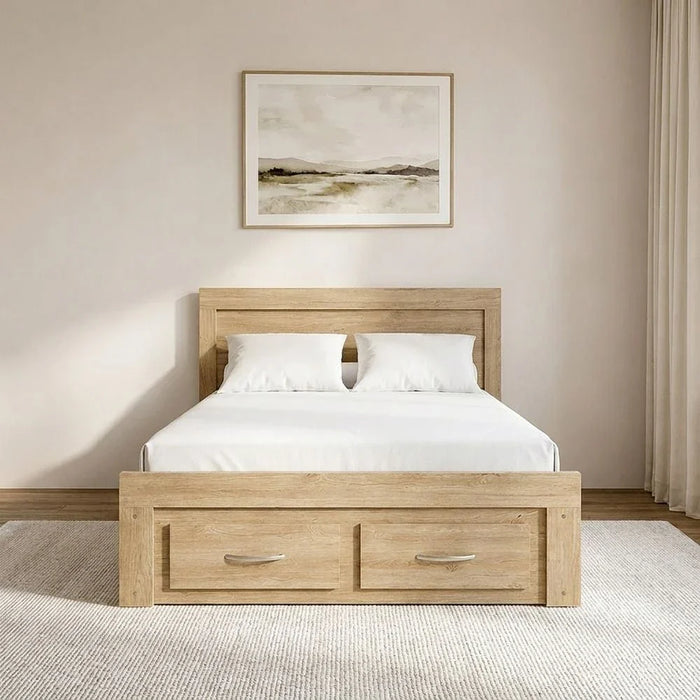 Bolivar 120x200 Single Bed with 2 Front Drawers - Vintage oak - With 2-Year Warranty