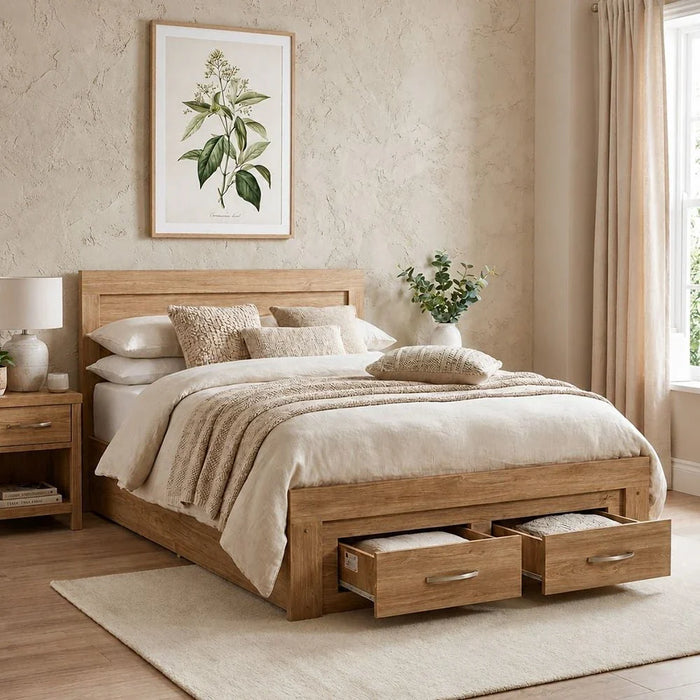 Bolivar 120x200 Single Bed with 2 Front Drawers - Vintage oak - With 2-Year Warranty