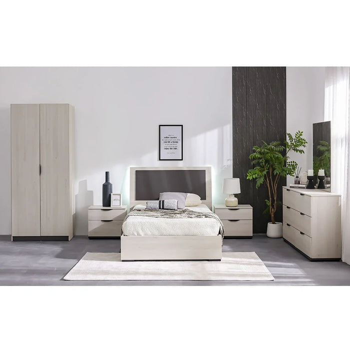 Pletora 120x200 Single Bed with LED Lights - Grey Oak - With 2-Year Warranty