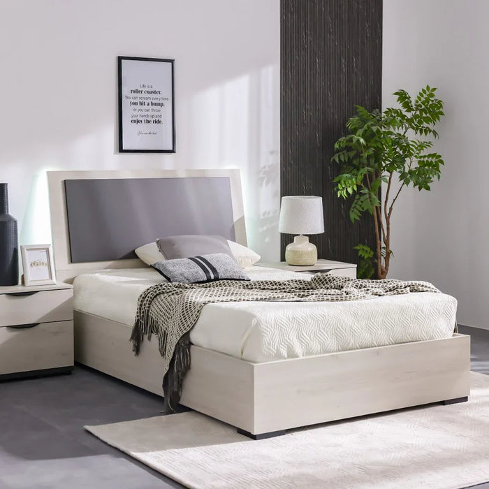 Pletora 120x200 Single Bed with LED Lights - Grey Oak - With 2-Year Warranty