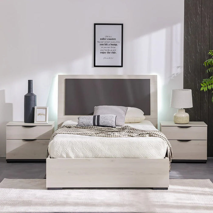 Pletora 120x200 Single Bed with LED Lights - Grey Oak - With 2-Year Warranty