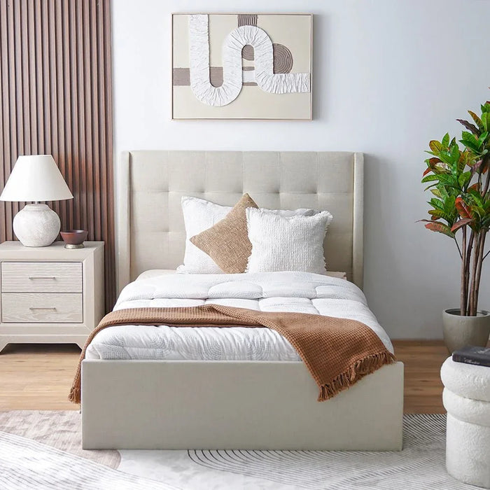 Supreme Twix 120x200 Upholstered Bed-Beige-With 2-Year Warranty