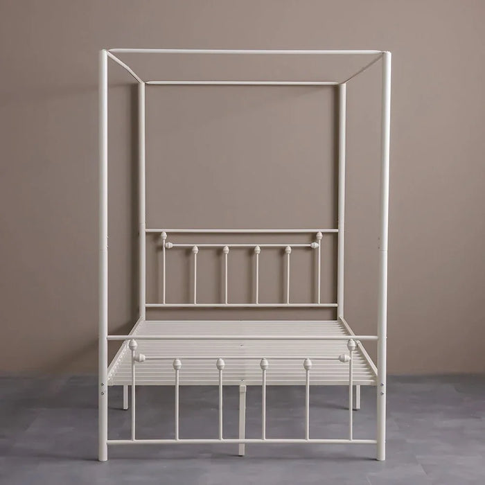 Bella Arrow 120x200 Metal Poster Bed - White - With 2-Year Warranty