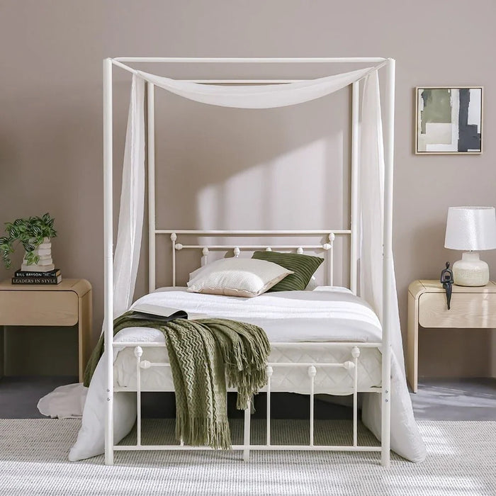Bella Arrow 120x200 Metal Poster Bed - White - With 2-Year Warranty