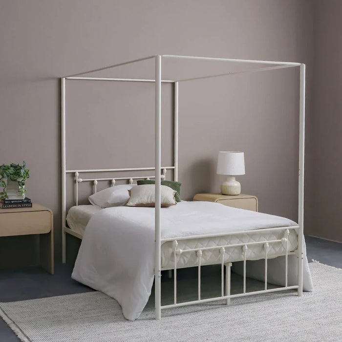 Bella Arrow 120x200 Metal Poster Bed - White - With 2-Year Warranty