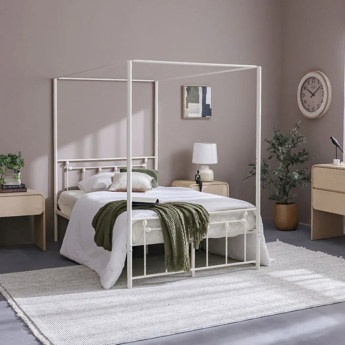 Bella Arrow 120x200 Metal Poster Bed - White - With 2-Year Warranty
