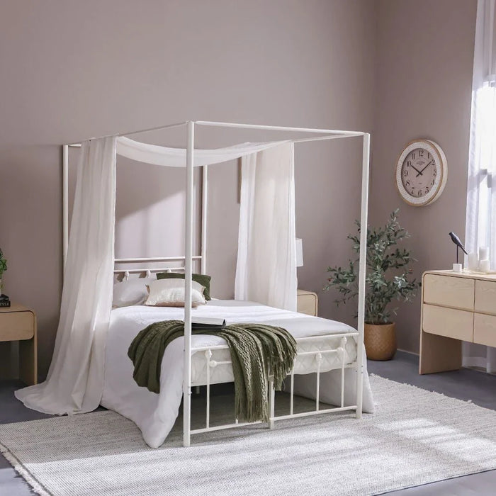 Bella Arrow 120x200 Metal Poster Bed - White - With 2-Year Warranty