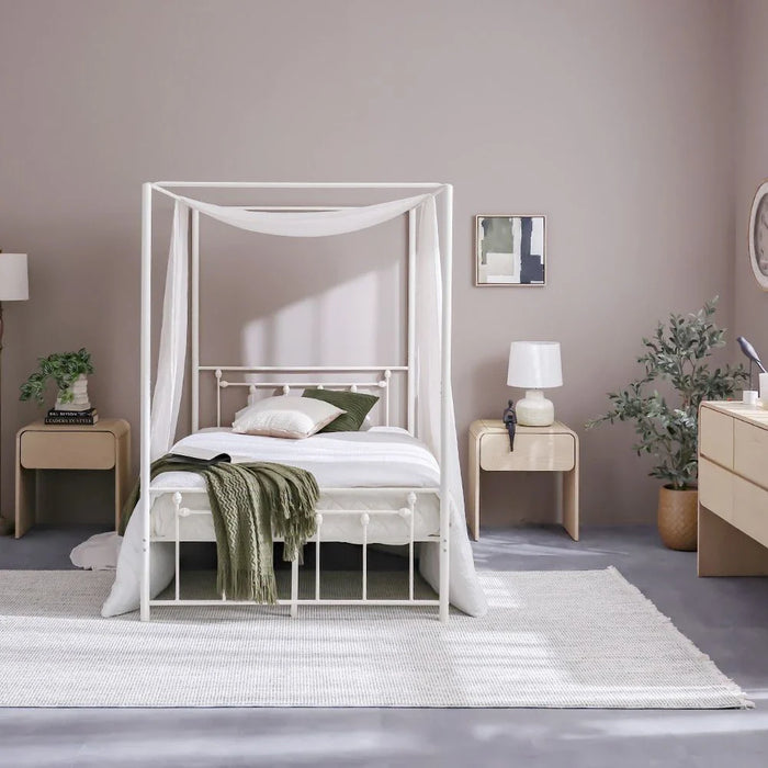 Bella Arrow 120x200 Metal Poster Bed - White - With 2-Year Warranty