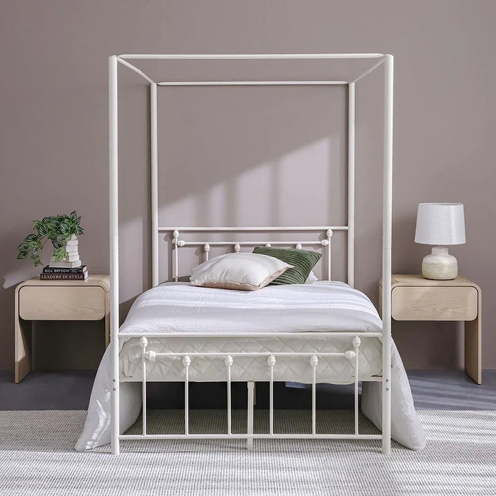 Bella Arrow 120x200 Metal Poster Bed - White - With 2-Year Warranty